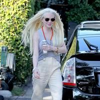 Lindsay Lohan showing off her styled hair as she leaves Byron n Tracey salon | Picture 68966